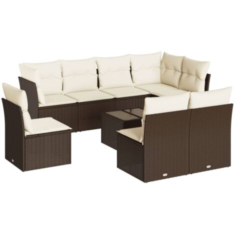 9 Piece Garden Sofa Set with Cushions Brown Poly Rattan vidaXL (1/4)
