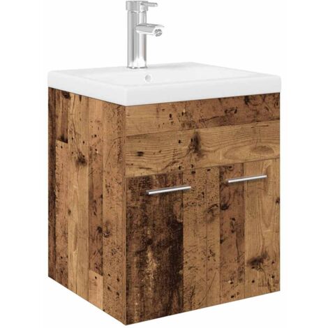 Sink Cabinet with Built-in Basin and Faucet Old Wood vidaXL