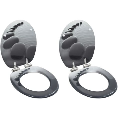 WC Toilet Seats 2 pcs with Soft Close Lids MDF Stones Design vidaXL