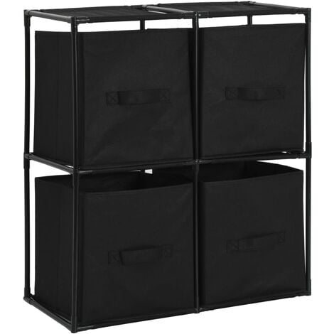 vidaXL Storage Cabinet with 4 Fabric Baskets Black 63x30x71 cm Steel - Black