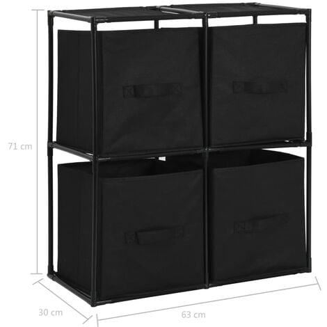Storage Cabinet With 4 Fabric Baskets Black 63x30x71 Cm Steel Vidaxl