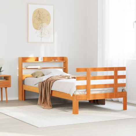 Bed Frame with Headboard without Mattress Wax Brown 75x190 cm Small Single vidaXL (1/5)