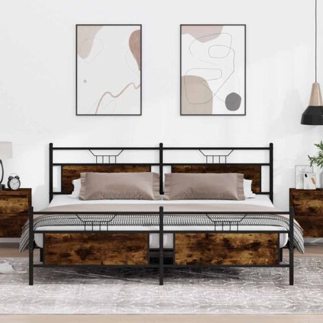 Metal Bed Frame without Mattress Smoked Oak 193x203 cm vidaXL