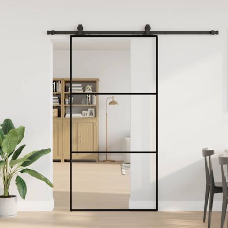 Sliding Door with Hardware Set Black 102x205 cm ESG Glass vidaXL