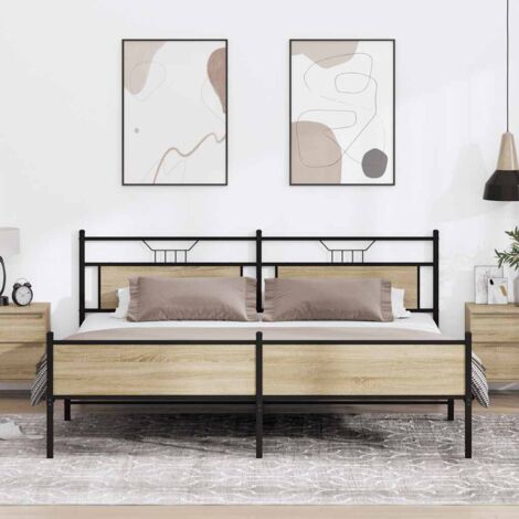 Metal Bed Frame without Mattress Sonoma Oak 193x201 cm vidaXL