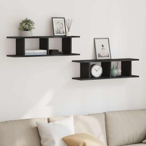 Wall Shelves 2 pcs Black Oak 75x18x20 cm Engineered Wood vidaXL (1/5)