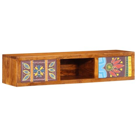 Wall-mounted TV Cabinet Multicolour 100x30x22 Solid Wood Acacia vidaXL (1/5)