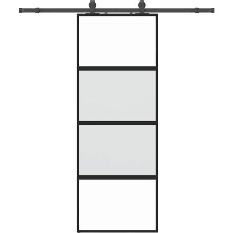 Sliding Door with Hardware Set Black 76x205 cm Tempered Glass vidaXL