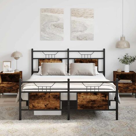 Bed Frame without Mattress Smoked Oak 137x190 cm Engineered Wood vidaXL