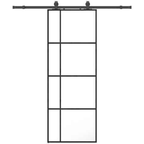 Sliding Door with Hardware Set Black 76x205 cm ESG Glass vidaXL