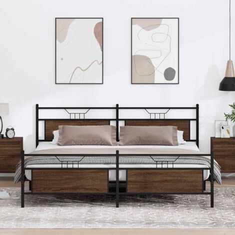 Metal Bed Frame without Mattress Brown Oak 200x200 cm vidaXL