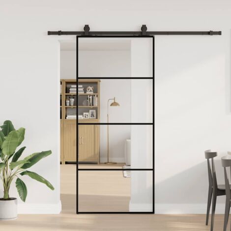 Sliding Door with Hardware Set Black 90x205 cm ESG Glass vidaXL