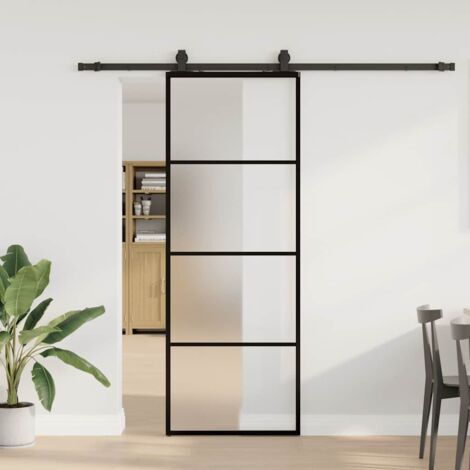 Sliding Door with Hardware Set Black 76x205 cm ESG Glass vidaXL