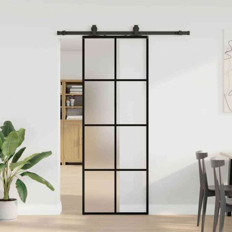 Sliding Door with Hardware Set Black 76x205 cm ESG Glass vidaXL