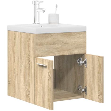 Bathroom Sink Cabinet with Built-in Basin and Faucet Sonoma Oak vidaXL