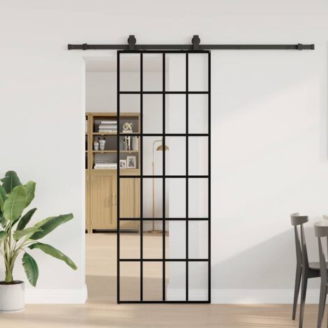 Sliding Door with Hardware Set Black 76x205 cm ESG Glass vidaXL