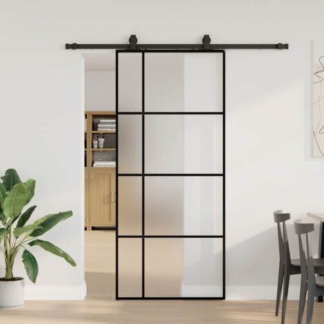 Sliding Door with Hardware Set Black 90x205 cm ESG Glass vidaXL (1/5)