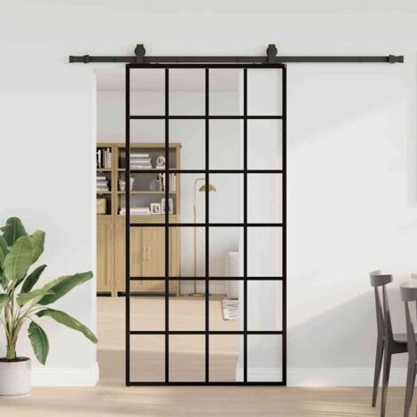 Sliding Door with Hardware Set Black 102x205 cm ESG Glass vidaXL