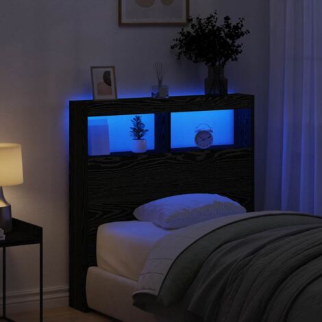 Headboard Cabinet with LED Black Oak 100x17x102 cm vidaXL