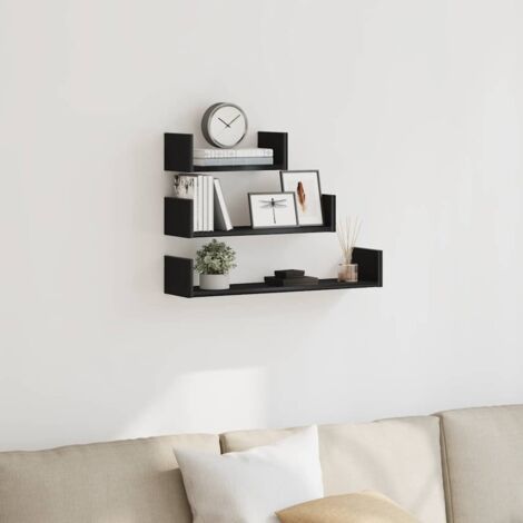 Wall Shelves 3 pcs Black Oak Engineered Wood vidaXL (1/5)