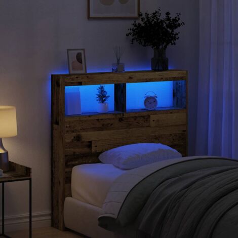 Headboard Cabinet with LED Old Wood 100x17x102 cm vidaXL