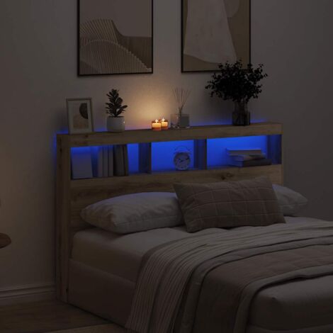 Headboard Cabinet with LED Artisan Oak 160x17x102 cm vidaXL