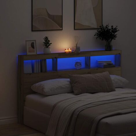 Headboard Cabinet with LED Artisan Oak 180x17x102 cm vidaXL