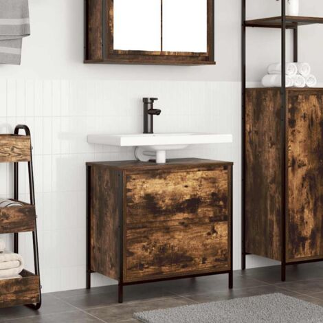 Bathroom Basin Cabinet with Drawers Smoked Oak 60x34.5x60 cm vidaXL