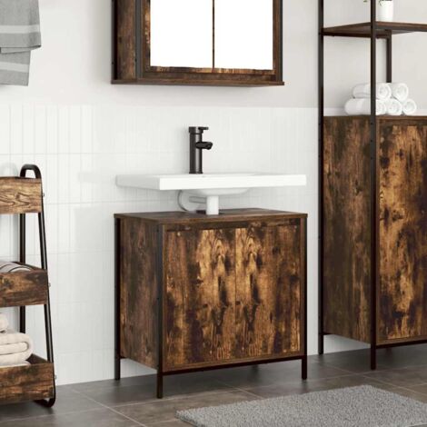 Bathroom Basin Cabinet Smoked Oak 60x34.5x60 cm vidaXL