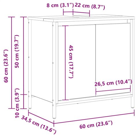 Bathroom Basin Cabinet Smoked Oak 60x34.5x60 cm vidaXL