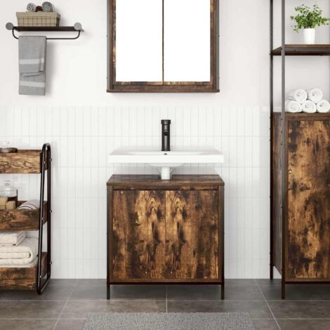 Bathroom Basin Cabinet Smoked Oak 60x34.5x60 cm vidaXL
