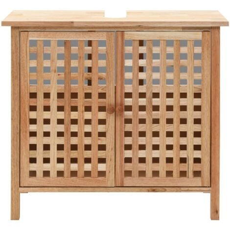 Sink Cabinet with Mirror Solid Walnut Wood vidaXL