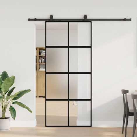 Sliding Door with Hardware Set Black 90x205 cm Tempered Glass vidaXL