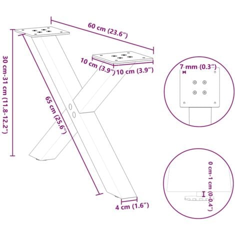 Coffee Table Legs X-Shaped 2 pcs Natural Steel 60x(30-31) cm Steel vidaXL