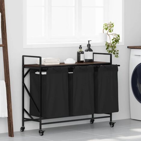 Laundry Basket 3 Compartments with Wheels Brown Oak vidaXL