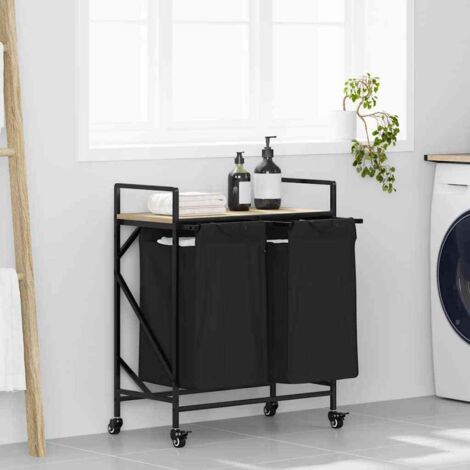 Laundry Basket 2 Compartments with Wheels Sonoma Oak vidaXL