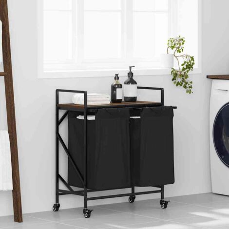 Laundry Basket 2 Compartments with Wheels Brown Oak vidaXL