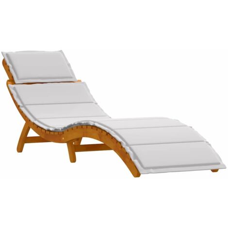 Sun Lounger with Cushion - Light Grey Solid Acacia Wood vidaXL