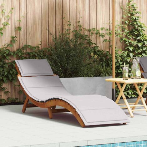 Sun Lounger with Cushion - Light Grey Solid Acacia Wood vidaXL