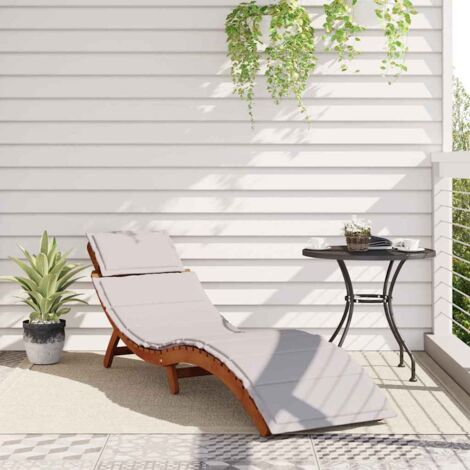 Sun Lounger with Cushion - Light Grey Solid Acacia Wood vidaXL