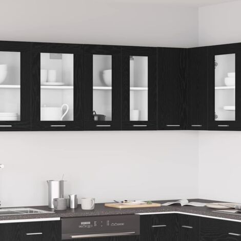 Hanging Glass Cabinet with Shelf Riga Black oak 60 x 31 x 60 cm vidaXL