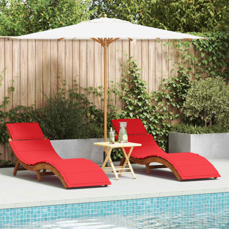 Sun lounger 2 pcs Red 184 x 55 x 64cm Solid Acacia wood vidaXL