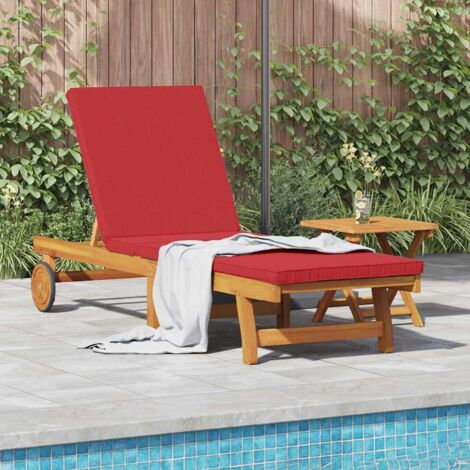 Sun Lounger with Wheels and Cushion - Red Solid Wood vidaXL