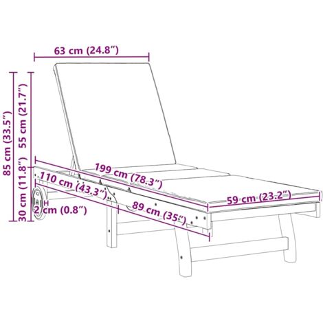 Sun Lounger with Wheels and Cushion - Red Solid Wood vidaXL