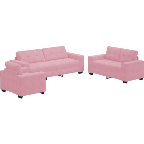 3 Piece Sofa Set with Cushions Pink Velvet vidaXL (1/5)