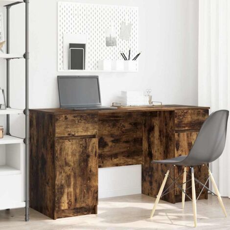 Desk with Drawer Smoked oak 140 x 49 x 76 cm Engineered wood vidaXL