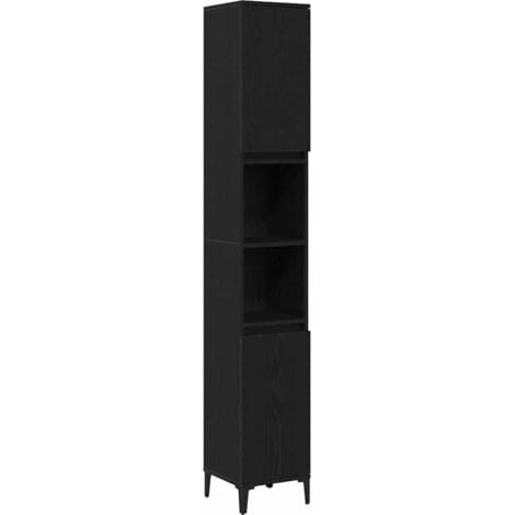 Bathroom Cabinet Black Oak 30x30x190 cm Engineered Wood vidaXL