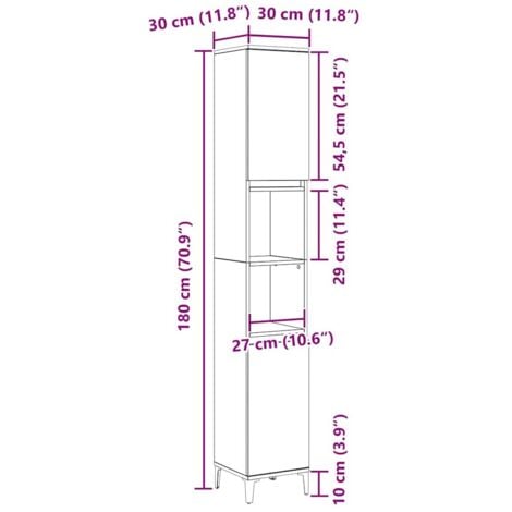 Bathroom Cabinet Black Oak 30x30x190 cm Engineered Wood vidaXL