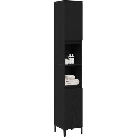 Bathroom Cabinet Black Oak 30x30x190 cm Engineered Wood vidaXL