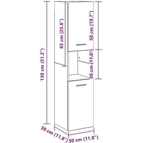 Black Oak Bathroom Wall Cabinet, 30x30x130 cm, Made from Engineered Wood vidaXL